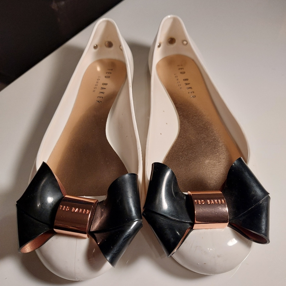 Ted Baker Black & White Bow Jelly Rubber Flats